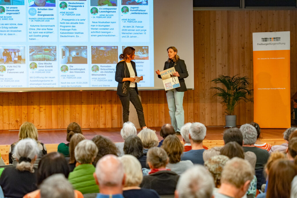 Präsentation des neuen Mediums "Schopf2Magazin" beim Pitch der Freiburger Bürgerstiftung. Foto: Arne Bicker